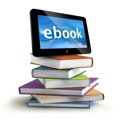 eBooks with stacked textbooks