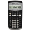 A black Texas Instruments BA-II Plus financial calculator with numbers on the display screen.