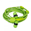 Bright green fabric wrapped Wraps earphones.