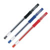 Three Jeller-Pen brand gel pens in black, blue and red.