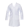 A small white, long sleeved lab coat.