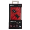 A pair of red and black MQbix brand Aerofones Sports earbuds in black and red packaging.