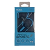 A pair of blue and grey MQbix brand Aerofones Sports earbuds in blue and grey packaging.