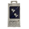 A pair of navy and white MQbix brand Aerofones Sports earbuds in white and navy packaging.