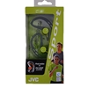 A pair of green JVC headphones in green packaging showing two people running.