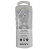 A pair of white Sony MDR-EX110AP earbuds in a white package.