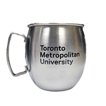 A copper plated mug with Ryerson University text in black appearing on the side.