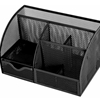 A holder with a black mesh wire metal design and 7 sections for organizing documents and letters