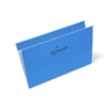 One box which contains 100 units of legal size hanging folders in the colour blue each with reinforced steel rods that have coated tips
