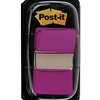 A package of 50 stick-on flags in the color purple. Includes 1 dispenser. Each strip measures 1.7" x 1" (43 mm x 25 mm)
