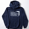 Navy pullover fleece hoodie features the "Toronto Metropolitan University" corporate logo in white, printed front & centre.