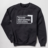 A black pullover fleece crew neck sweatshirt features the "Toronto Metropolitan University" university logo, printed front & centre in white.