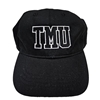 A black ballcap with an adjustable back closure, and embroidered varsity "TMU" logo centred on the front.