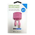 5 Foot Everlasting Nylon Cable Lighting Connector - Pink