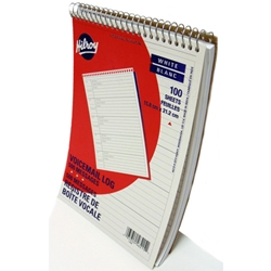 A 100 sheet Hilroy brand pad of voicemail logs. Front cover of pad is red and white.