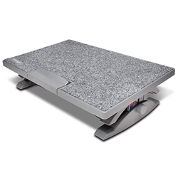 A grey Smartfit Solemate Proelite ergonomic foot rest with plush top.