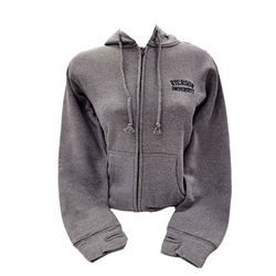 A grey full zip hoodie. Ryerson University in navy text appears on the left side of the chest.