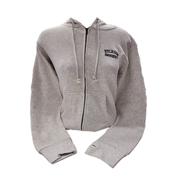 A oatmeal full zip hoodie. Ryerson University in navy text appears on the left side of the chest.