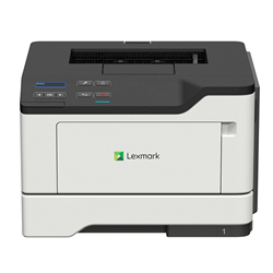 A white Lexmark MS421DN Monochrome Laser Printer with black top. Lexmark logo appears in centre of white front panel.