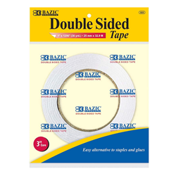 A package of 3 inch Bazic brand double sided tape in yellow and blue packaging.