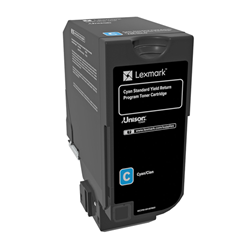 A cyan Lexmark 3K CS720 CS 725 toner cartridge.