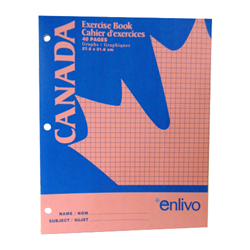 A 40 page Enlivo brand exercise book with graph paper. Cover features a pink and blue maple leaf design.