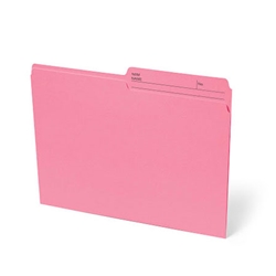 One box which contains 100 units of letter size file folders in the colour pink with 10.5 pts thickness.