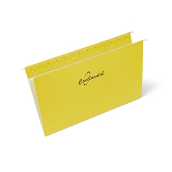 One box which contains 100 units of letter size hanging folders in the colour yellow each with reinforced steel rods that have coated tips