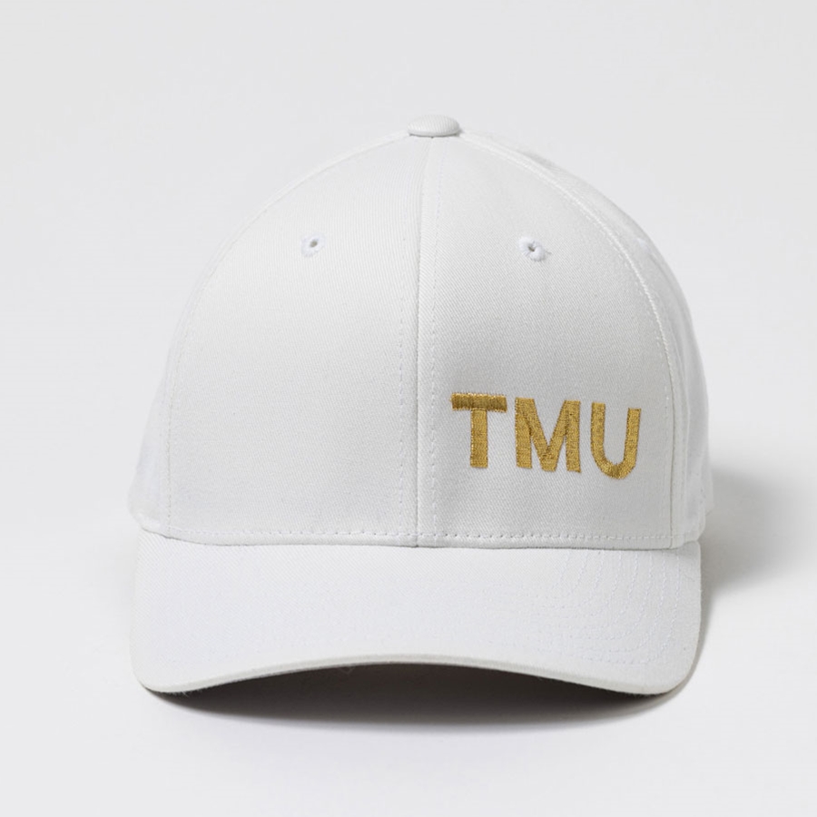 White Cap with Gold Metallic TMU on Lower Left