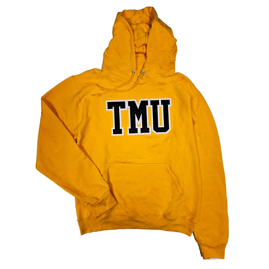 Yellow Hoodie with Varsity TMU Logo