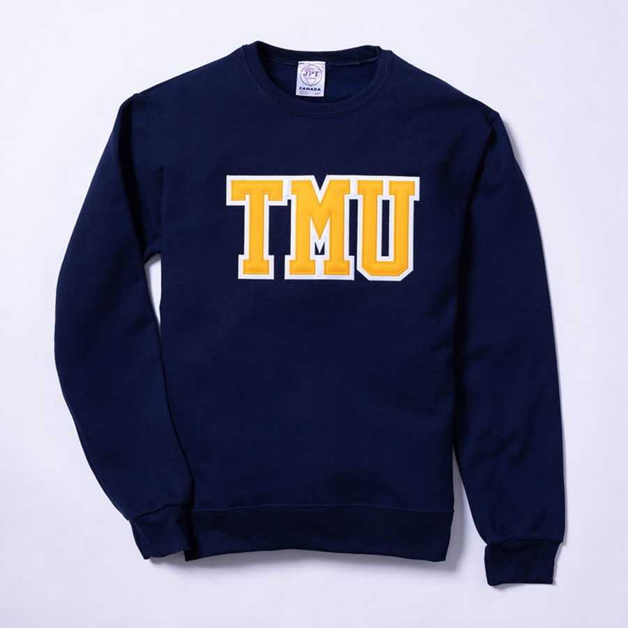 Navy Sweatshirt with Varsity TMU Logo