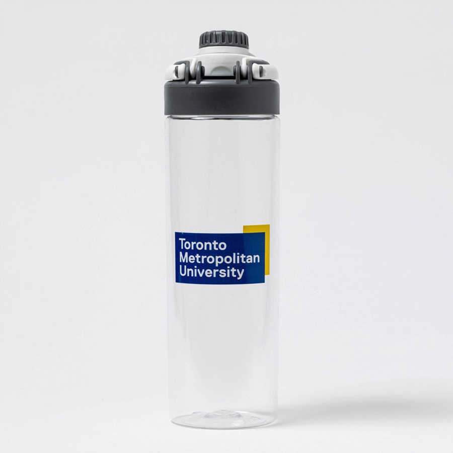 34oz Clear Plastic Water Bottle, Sport Lid, Full Colour University Logo