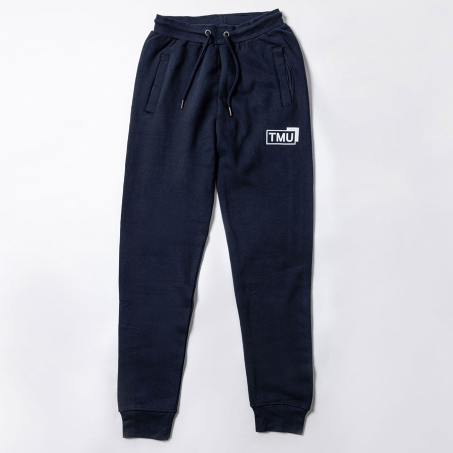 Navy Sweatpants with White Social Logo on Hip