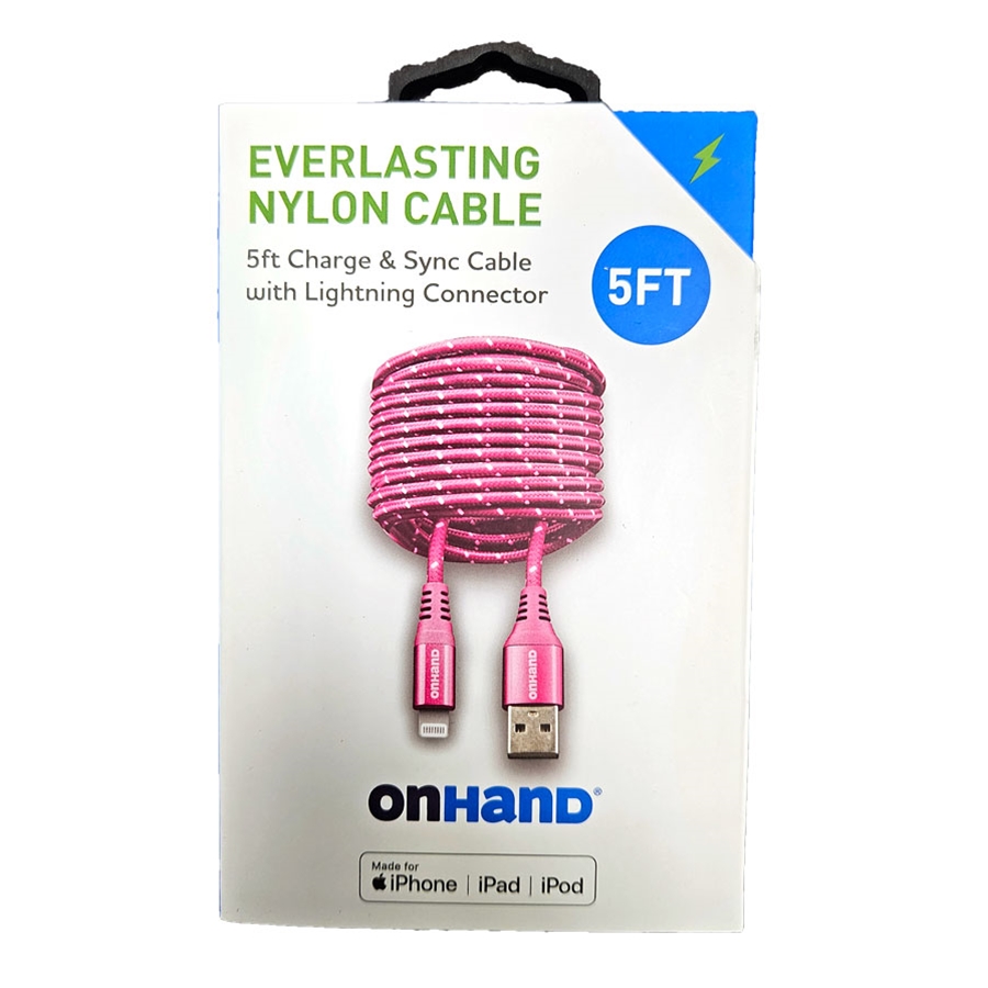 5 Foot Everlasting Nylon Cable Lighting Connector - Pink