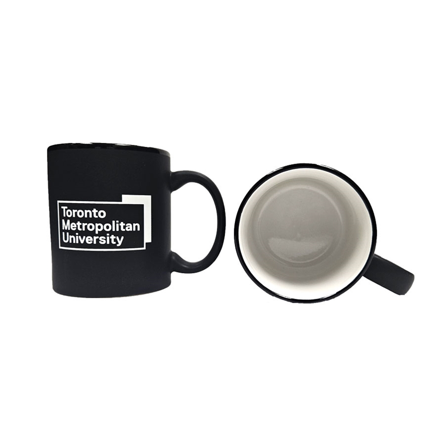 TMU Mug with White University Logo - Black/White