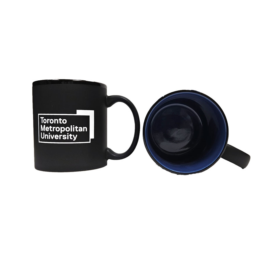 TMU Mug with White University Logo - Black/Blue