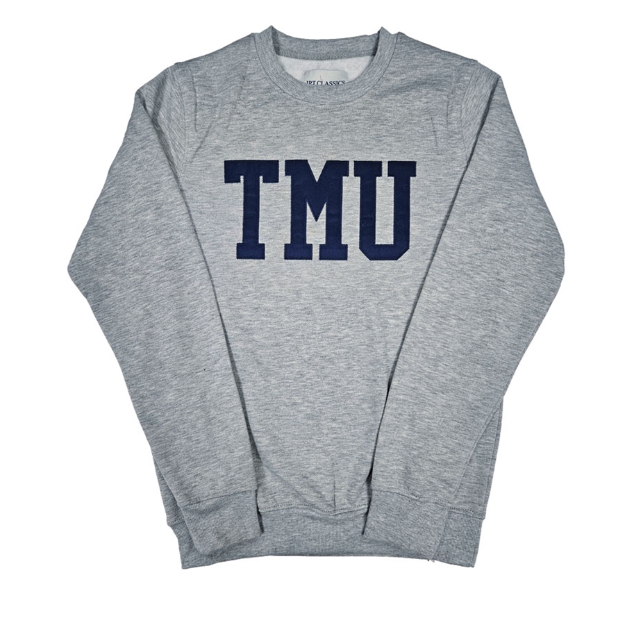 TMU Comfort Crewneck with Navy TMU Felt Logo - Grey