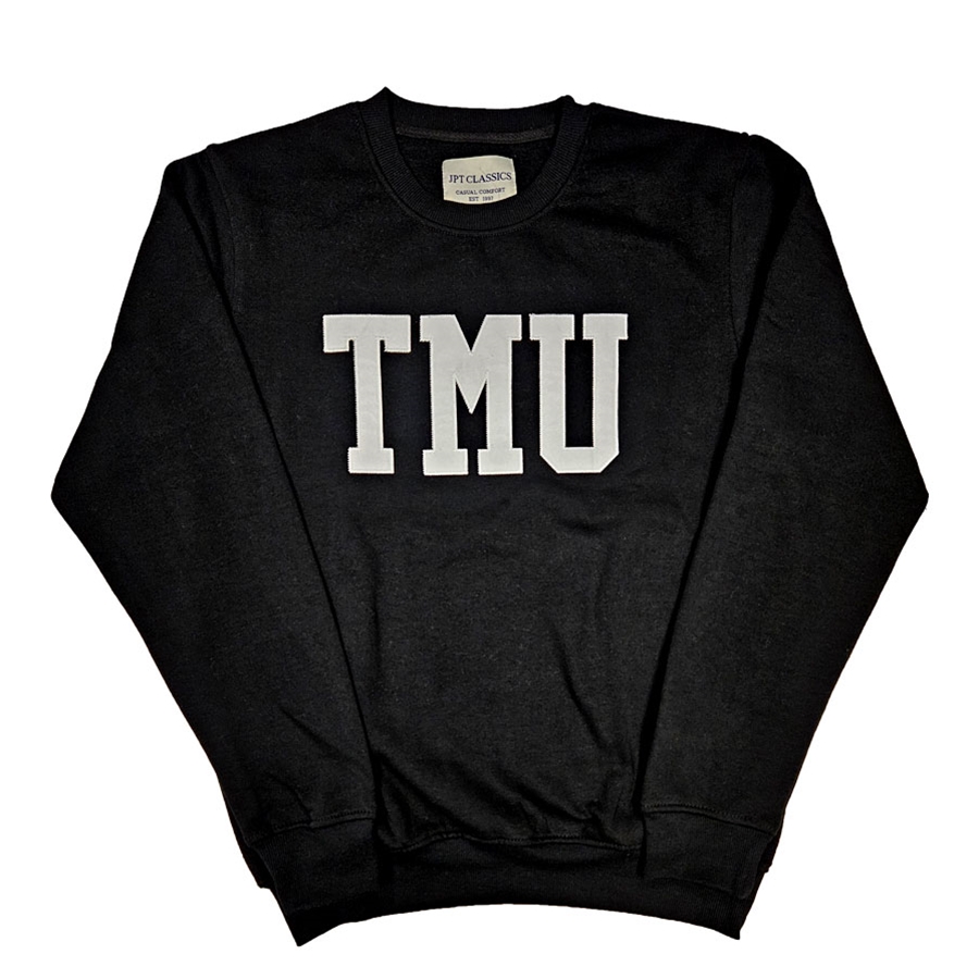 TMU Comfort Crewneck with White TMU Felt Logo - Black