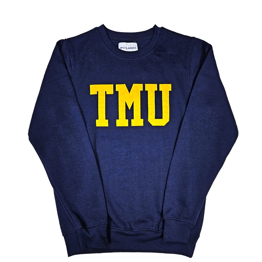 TMU Comfort Crewneck with Yellow TMU Felt Logo - Navy