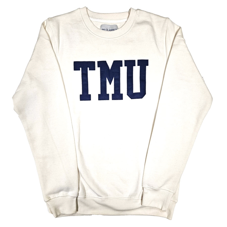 TMU Comfort Crewneck with Navy TMU Felt Logo - Cream