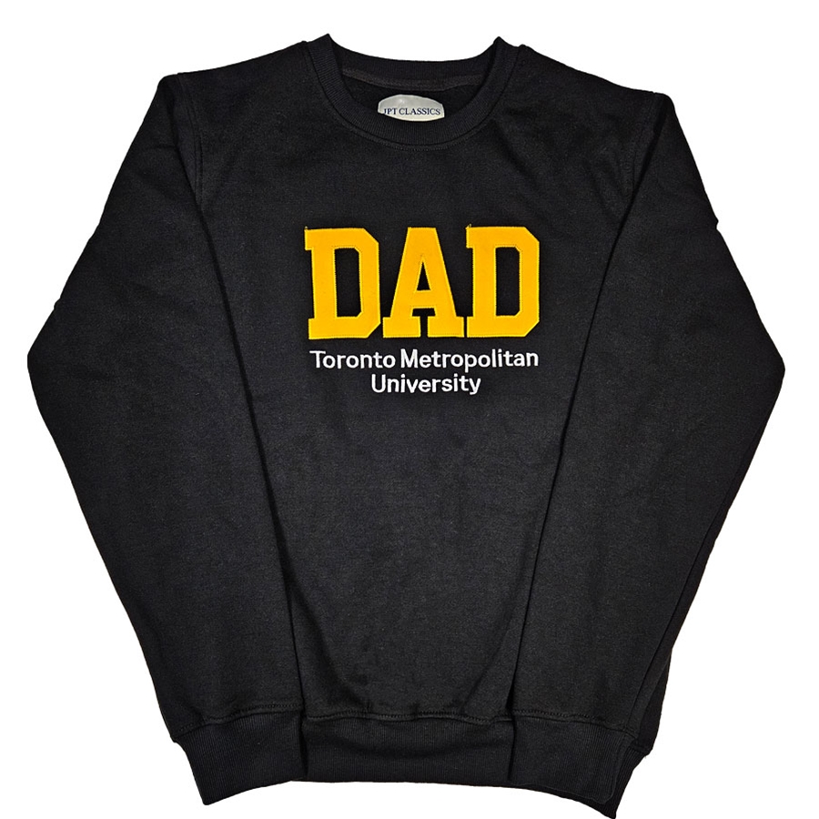 TMU Dad Comfort Crewneck with Yellow TMU Felt Logo - Black