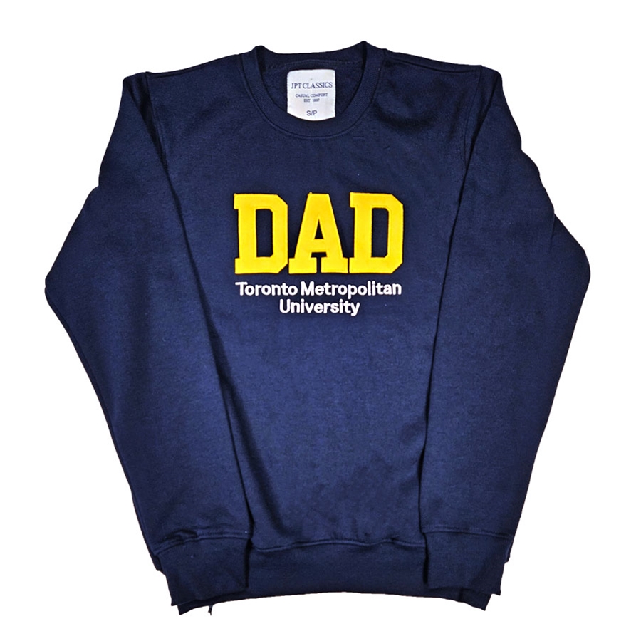 TMU Dad Comfort Crewneck with Yellow TMU Felt Logo - Navy