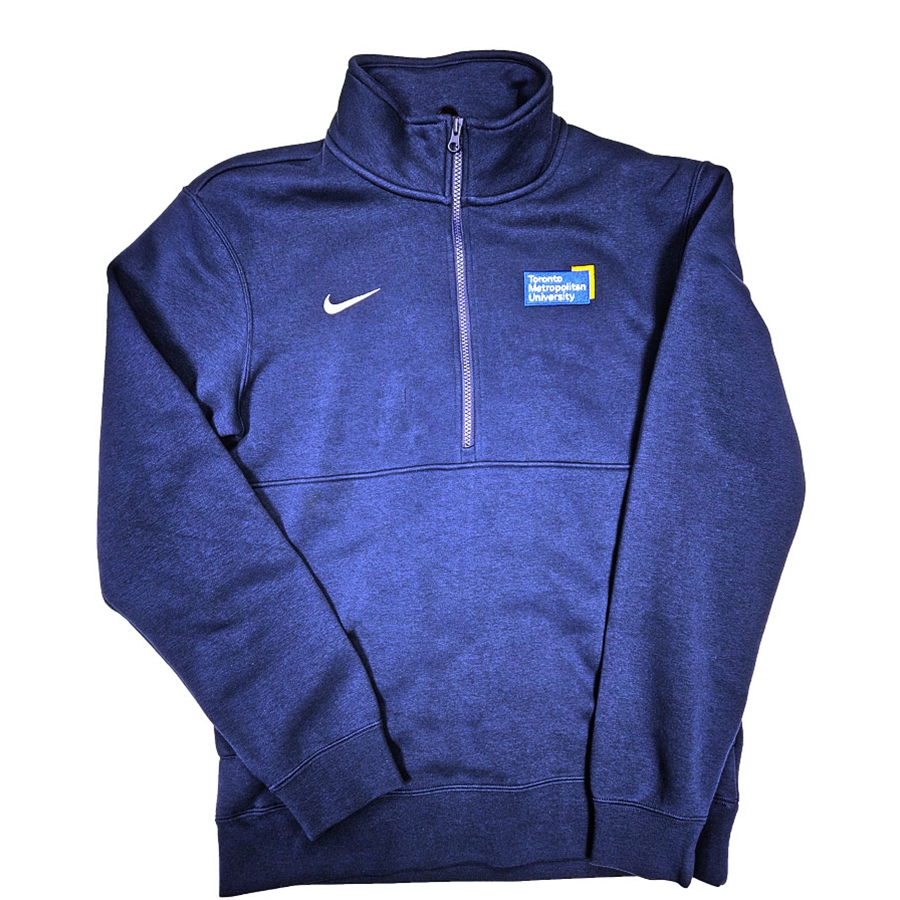 TMU Men's Nike Fleece Half Zip with Color University Logo Left Chest - Navy