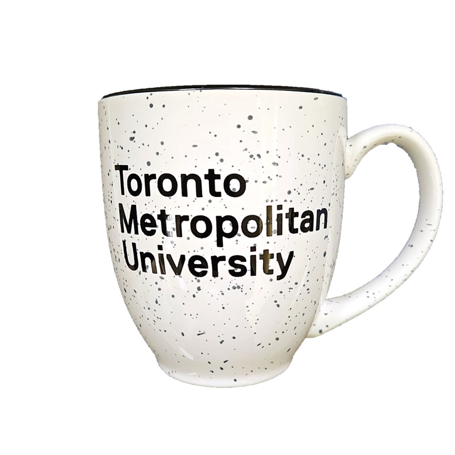 TMU Ceramic Bistro Mug 16oz. w/ Black Speckles - White