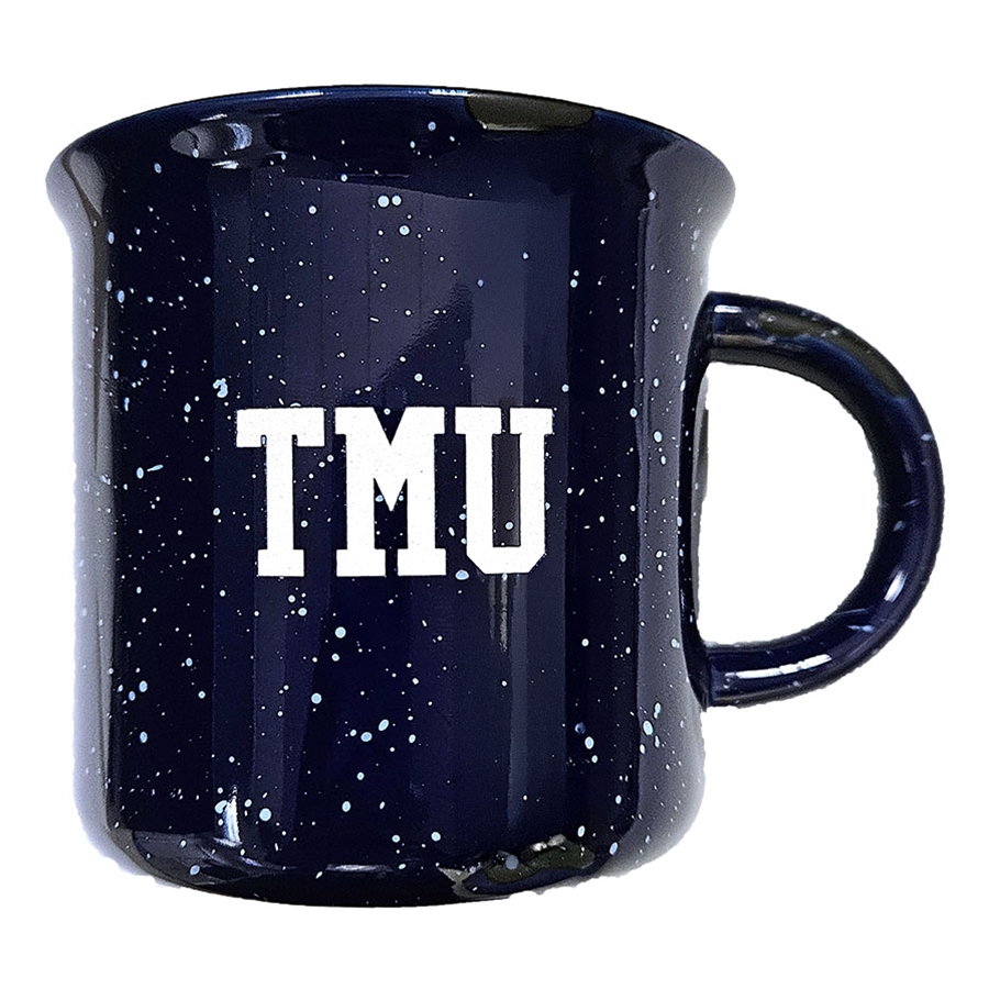 TMU Ceramic Mug 16oz. w/ White Speckles, Distress Trim - Cobalt Blue