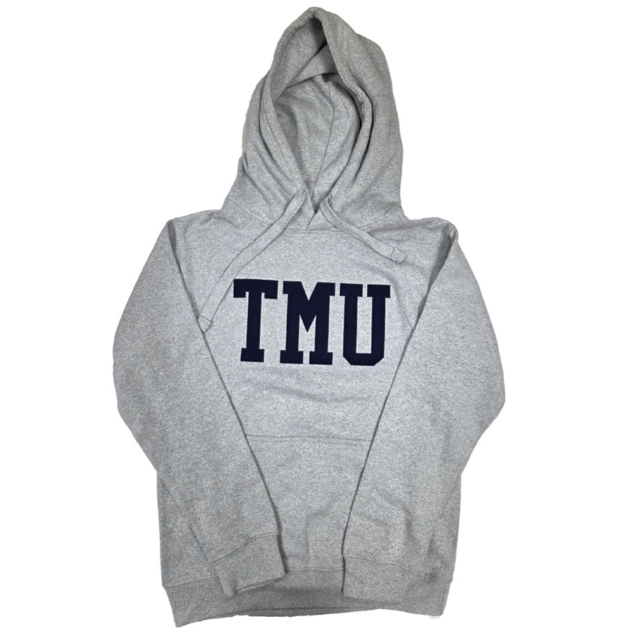 TMU Comfort Hoodie with Navy TMU Felt Logo - Grey